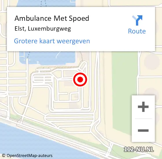 Locatie op kaart van de 112 melding: Ambulance Met Spoed Naar Elst, Luxemburgweg op 20 mei 2024 17:02