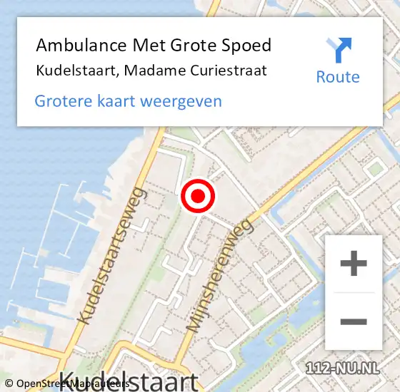 Locatie op kaart van de 112 melding: Ambulance Met Grote Spoed Naar Kudelstaart, Madame Curiestraat op 20 mei 2024 17:07