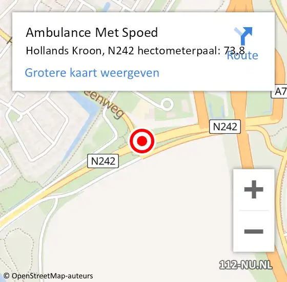 Locatie op kaart van de 112 melding: Ambulance Met Spoed Naar Hollands Kroon, N242 hectometerpaal: 73,8 op 20 mei 2024 17:16