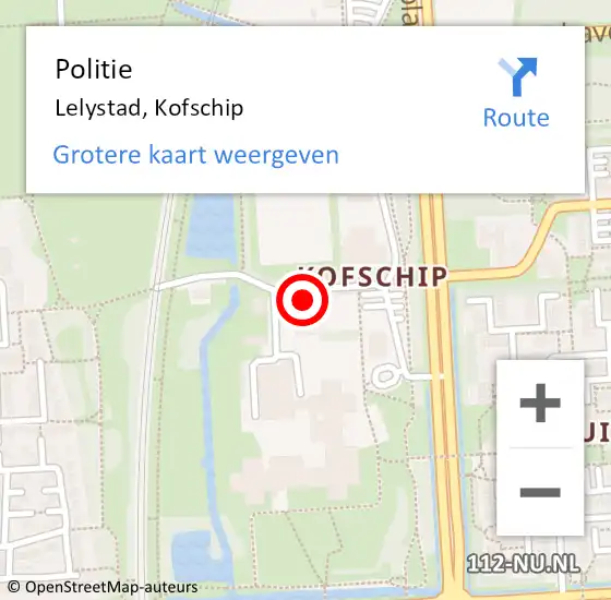 Locatie op kaart van de 112 melding: Politie Lelystad, Kofschip op 20 mei 2024 17:36