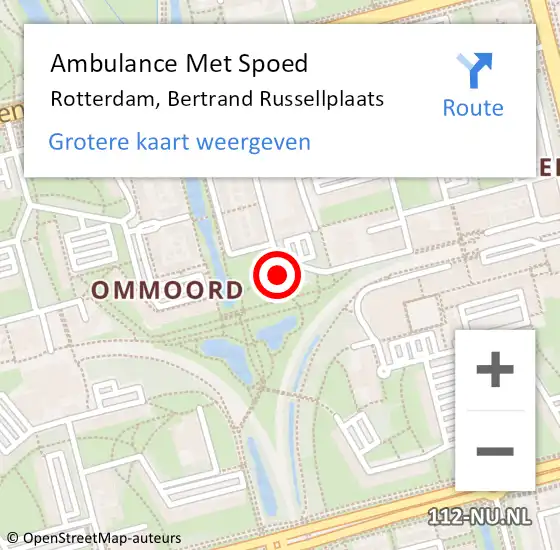 Locatie op kaart van de 112 melding: Ambulance Met Spoed Naar Rotterdam, Bertrand Russellplaats op 20 mei 2024 17:46