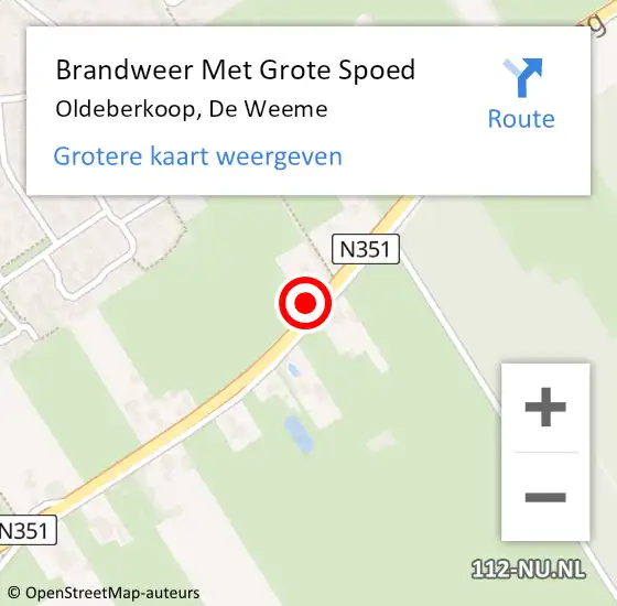 Locatie op kaart van de 112 melding: Brandweer Met Grote Spoed Naar Oldeberkoop, De Weeme op 20 mei 2024 17:59