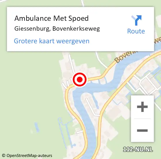 Locatie op kaart van de 112 melding: Ambulance Met Spoed Naar Giessenburg, Bovenkerkseweg op 20 mei 2024 18:00