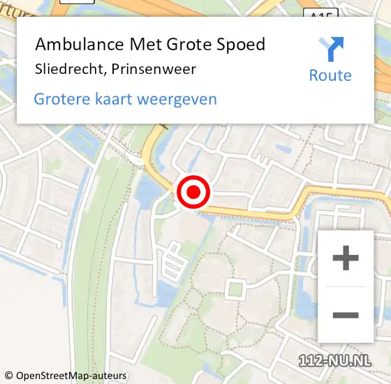 Locatie op kaart van de 112 melding: Ambulance Met Grote Spoed Naar Sliedrecht, Prinsenweer op 20 mei 2024 18:07