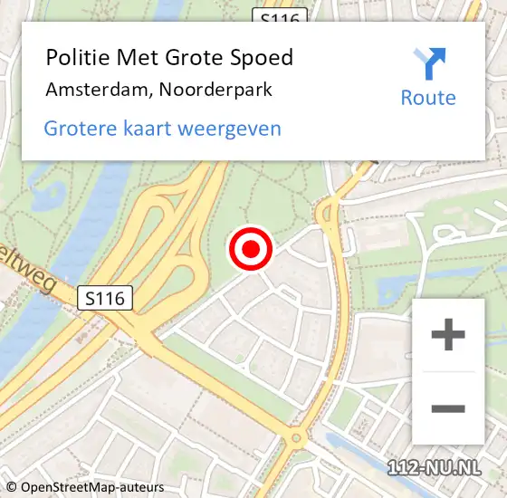 Locatie op kaart van de 112 melding: Politie Met Grote Spoed Naar Amsterdam, Noorderpark op 20 mei 2024 18:08