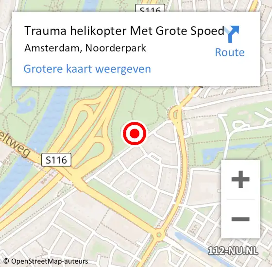 Locatie op kaart van de 112 melding: Trauma helikopter Met Grote Spoed Naar Amsterdam, Noorderpark op 20 mei 2024 18:08