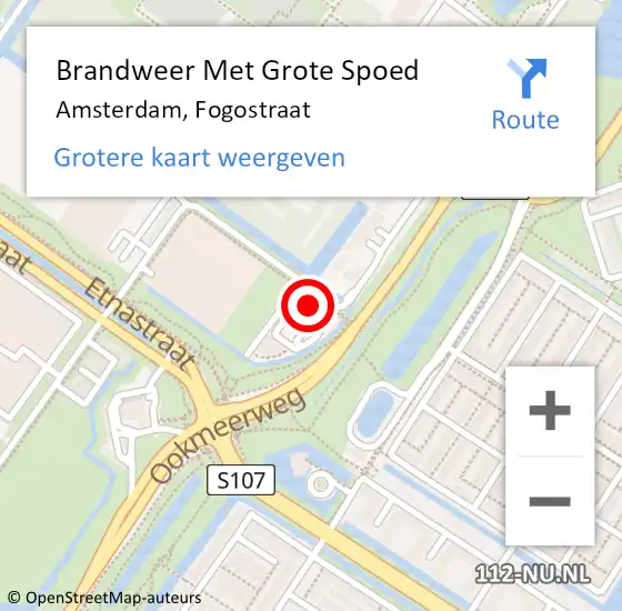 Locatie op kaart van de 112 melding: Brandweer Met Grote Spoed Naar Amsterdam, Fogostraat op 20 mei 2024 18:10