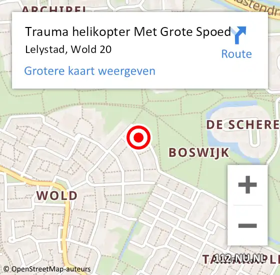 Locatie op kaart van de 112 melding: Trauma helikopter Met Grote Spoed Naar Lelystad, Wold 20 op 20 mei 2024 18:29