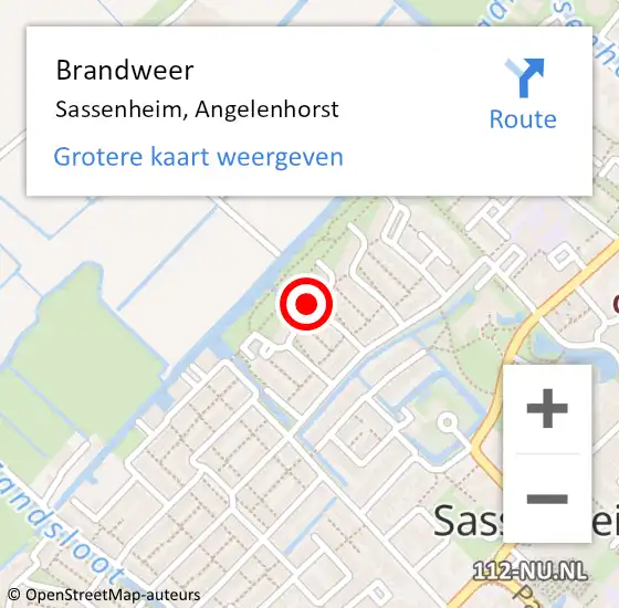 Locatie op kaart van de 112 melding: Brandweer Sassenheim, Angelenhorst op 20 mei 2024 18:44