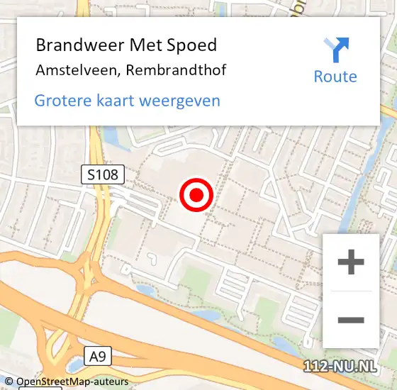 Locatie op kaart van de 112 melding: Brandweer Met Spoed Naar Amstelveen, Rembrandthof op 20 mei 2024 18:45