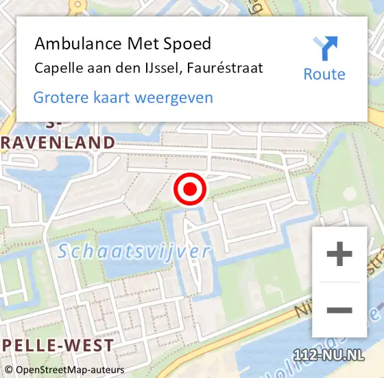 Locatie op kaart van de 112 melding: Ambulance Met Spoed Naar Capelle aan den IJssel, Fauréstraat op 20 mei 2024 18:50