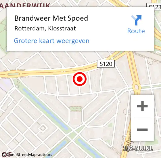 Locatie op kaart van de 112 melding: Brandweer Met Spoed Naar Rotterdam, Klosstraat op 20 mei 2024 19:15