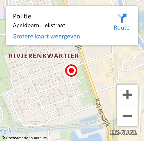 Locatie op kaart van de 112 melding: Politie Apeldoorn, Lekstraat op 20 mei 2024 19:22