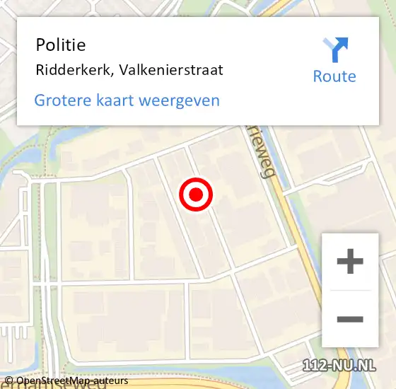 Locatie op kaart van de 112 melding: Politie Ridderkerk, Valkenierstraat op 20 mei 2024 19:22