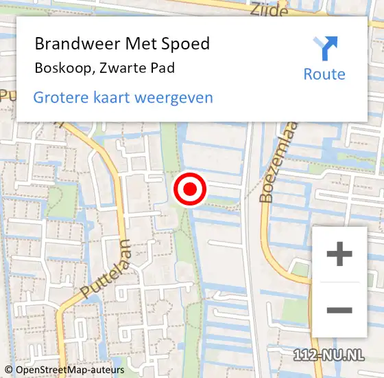 Locatie op kaart van de 112 melding: Brandweer Met Spoed Naar Boskoop, Zwarte Pad op 20 mei 2024 19:25