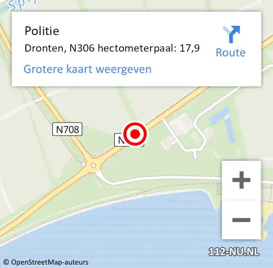 Locatie op kaart van de 112 melding: Politie Dronten, N306 hectometerpaal: 17,9 op 20 mei 2024 19:30