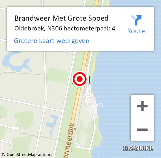 Locatie op kaart van de 112 melding: Brandweer Met Grote Spoed Naar Oldebroek, N306 hectometerpaal: 4 op 20 mei 2024 19:31