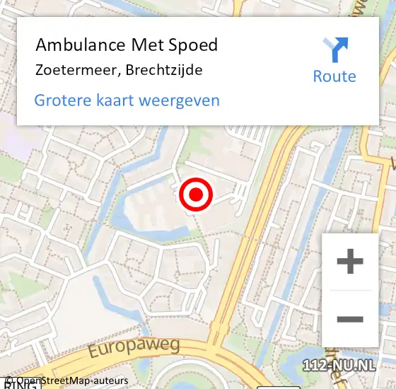 Locatie op kaart van de 112 melding: Ambulance Met Spoed Naar Zoetermeer, Brechtzijde op 20 mei 2024 19:42