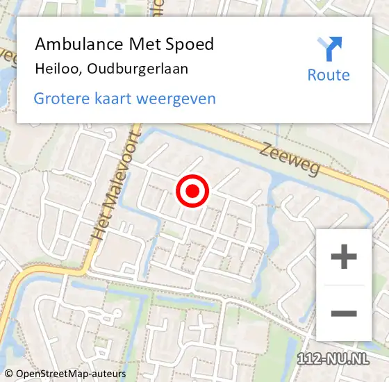 Locatie op kaart van de 112 melding: Ambulance Met Spoed Naar Heiloo, Oudburgerlaan op 20 mei 2024 19:43