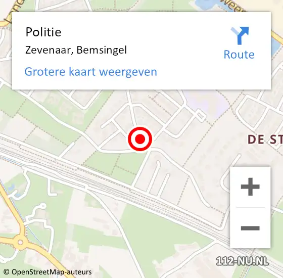 Locatie op kaart van de 112 melding: Politie Zevenaar, Bemsingel op 20 mei 2024 19:48