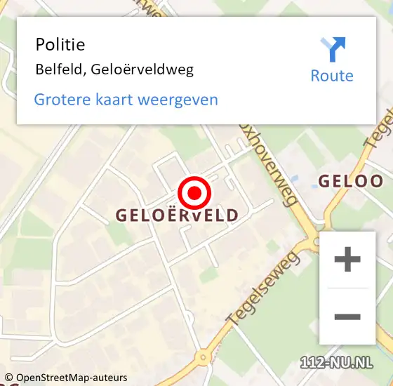 Locatie op kaart van de 112 melding: Politie Belfeld, Geloërveldweg op 20 mei 2024 19:57