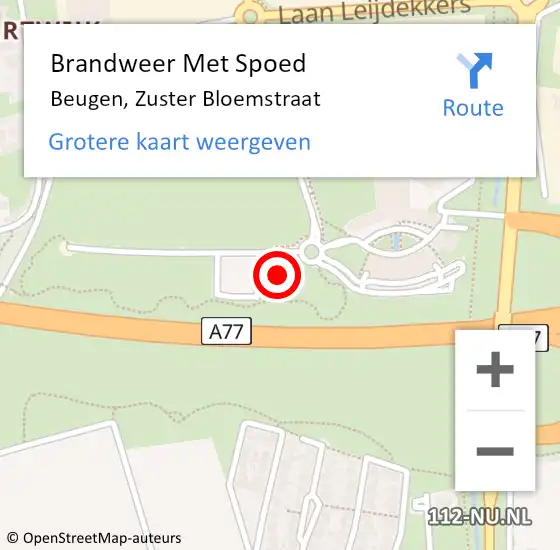 Locatie op kaart van de 112 melding: Brandweer Met Spoed Naar Beugen, Zuster Bloemstraat op 20 mei 2024 19:59