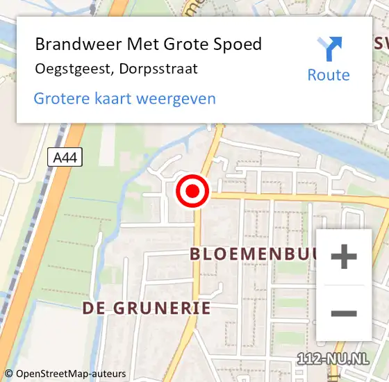 Locatie op kaart van de 112 melding: Brandweer Met Grote Spoed Naar Oegstgeest, Dorpsstraat op 20 mei 2024 20:04