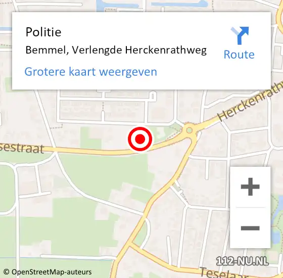 Locatie op kaart van de 112 melding: Politie Bemmel, Verlengde Herckenrathweg op 20 mei 2024 20:20