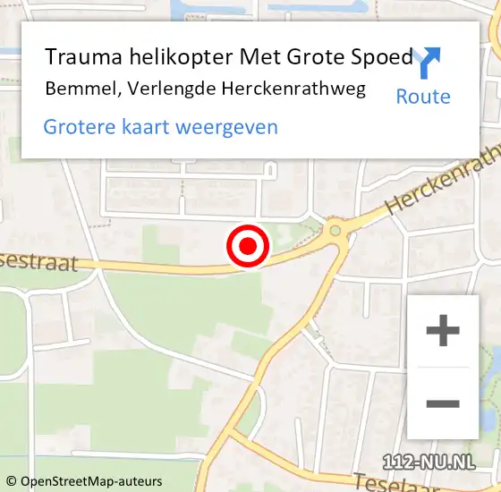 Locatie op kaart van de 112 melding: Trauma helikopter Met Grote Spoed Naar Bemmel, Verlengde Herckenrathweg op 20 mei 2024 20:24