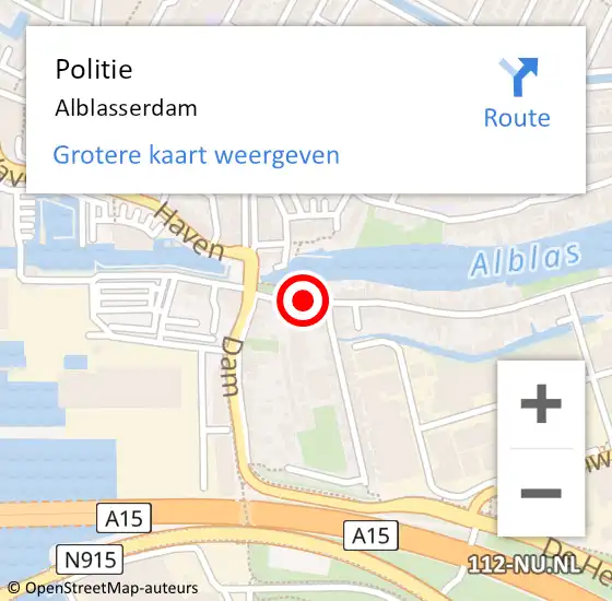 Locatie op kaart van de 112 melding: Politie Alblasserdam op 20 mei 2024 20:29