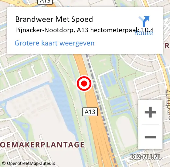 Locatie op kaart van de 112 melding: Brandweer Met Spoed Naar Pijnacker-Nootdorp, A13 hectometerpaal: 10,4 op 20 mei 2024 20:32