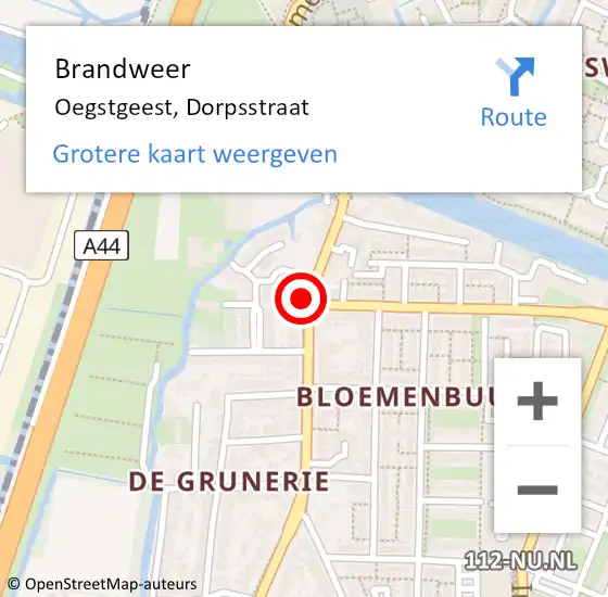 Locatie op kaart van de 112 melding: Brandweer Oegstgeest, Dorpsstraat op 20 mei 2024 20:36