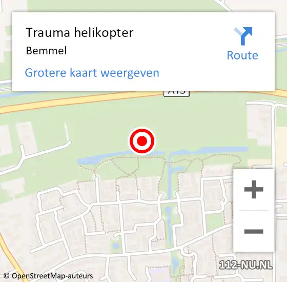 Locatie op kaart van de 112 melding: Trauma helikopter Bemmel op 20 mei 2024 20:39