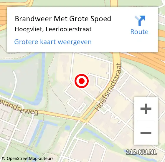 Locatie op kaart van de 112 melding: Brandweer Met Grote Spoed Naar Hoogvliet, Leerlooierstraat op 20 mei 2024 20:43