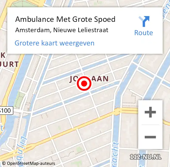 Locatie op kaart van de 112 melding: Ambulance Met Grote Spoed Naar Amsterdam, Nieuwe Leliestraat op 20 mei 2024 20:51