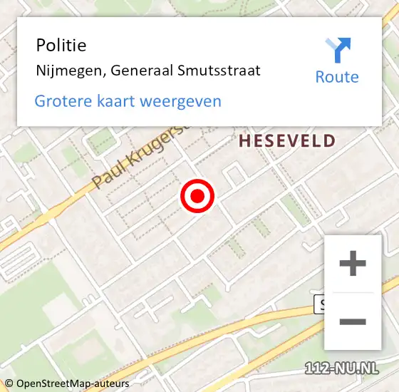 Locatie op kaart van de 112 melding: Politie Nijmegen, Generaal Smutsstraat op 20 mei 2024 21:26