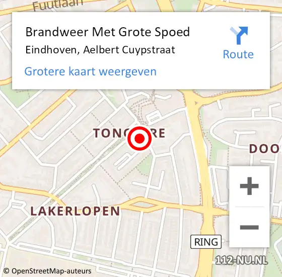 Locatie op kaart van de 112 melding: Brandweer Met Grote Spoed Naar Eindhoven, Aelbert Cuypstraat op 20 mei 2024 21:31