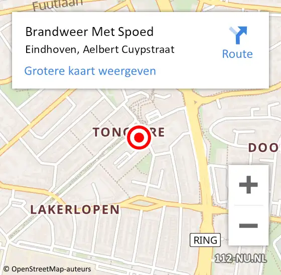 Locatie op kaart van de 112 melding: Brandweer Met Spoed Naar Eindhoven, Aelbert Cuypstraat op 20 mei 2024 21:32