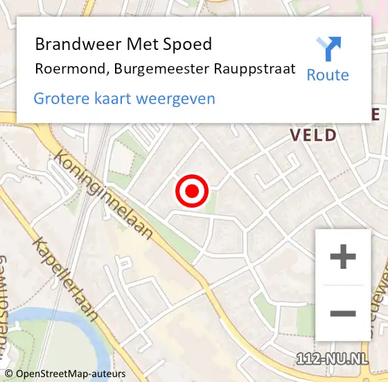 Locatie op kaart van de 112 melding: Brandweer Met Spoed Naar Roermond, Burgemeester Rauppstraat op 20 mei 2024 21:42