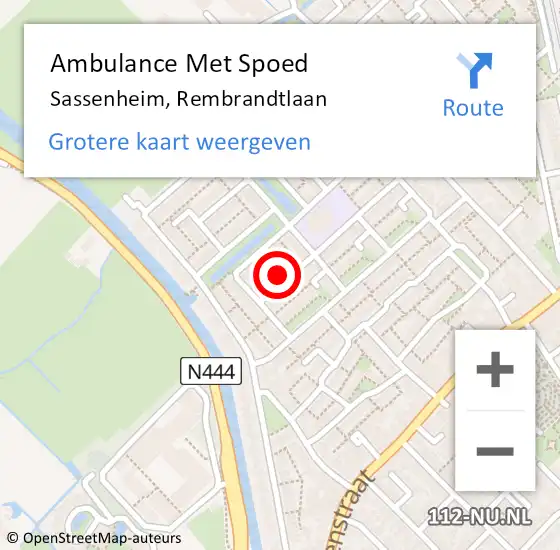 Locatie op kaart van de 112 melding: Ambulance Met Spoed Naar Sassenheim, Rembrandtlaan op 20 mei 2024 21:43