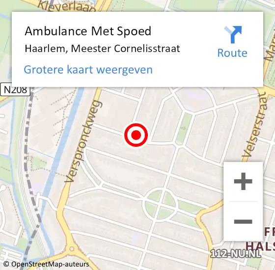 Locatie op kaart van de 112 melding: Ambulance Met Spoed Naar Haarlem, Meester Cornelisstraat op 20 mei 2024 22:01