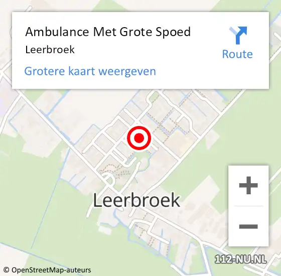 Locatie op kaart van de 112 melding: Ambulance Met Grote Spoed Naar Leerbroek op 20 mei 2024 22:05