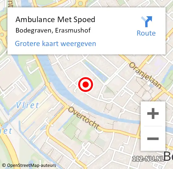 Locatie op kaart van de 112 melding: Ambulance Met Spoed Naar Bodegraven, Erasmushof op 20 mei 2024 22:08