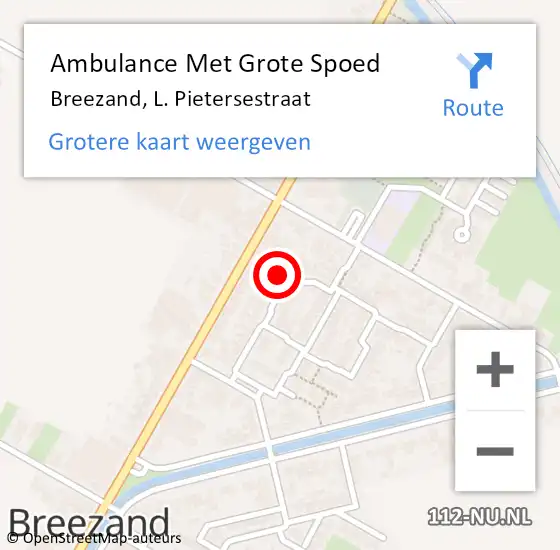 Locatie op kaart van de 112 melding: Ambulance Met Grote Spoed Naar Breezand, L. Pietersestraat op 20 mei 2024 22:20