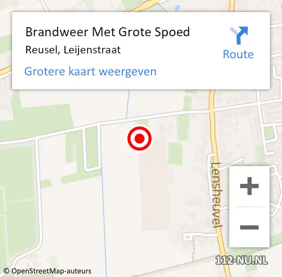 Locatie op kaart van de 112 melding: Brandweer Met Grote Spoed Naar Reusel, Leijenstraat op 20 mei 2024 22:22