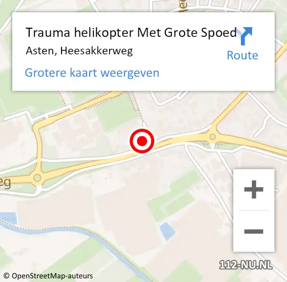 Locatie op kaart van de 112 melding: Trauma helikopter Met Grote Spoed Naar Asten, Heesakkerweg op 20 mei 2024 22:25