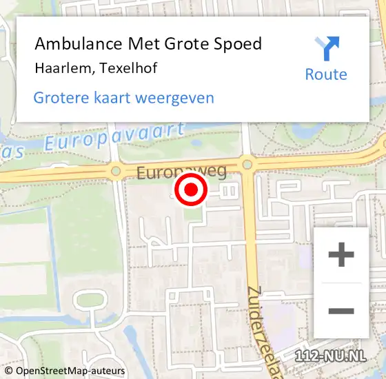 Locatie op kaart van de 112 melding: Ambulance Met Grote Spoed Naar Haarlem, Texelhof op 20 mei 2024 22:38