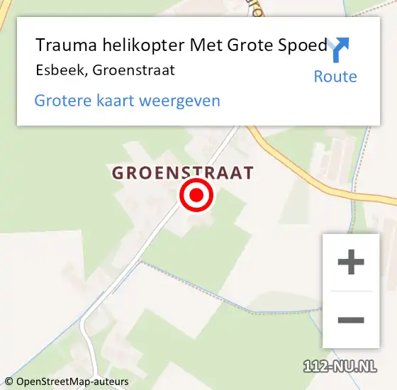 Locatie op kaart van de 112 melding: Trauma helikopter Met Grote Spoed Naar Esbeek, Groenstraat op 20 mei 2024 22:52