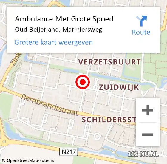 Locatie op kaart van de 112 melding: Ambulance Met Grote Spoed Naar Oud-Beijerland, Mariniersweg op 20 mei 2024 23:01