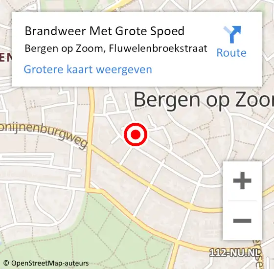 Locatie op kaart van de 112 melding: Brandweer Met Grote Spoed Naar Bergen op Zoom, Fluwelenbroekstraat op 20 mei 2024 23:03